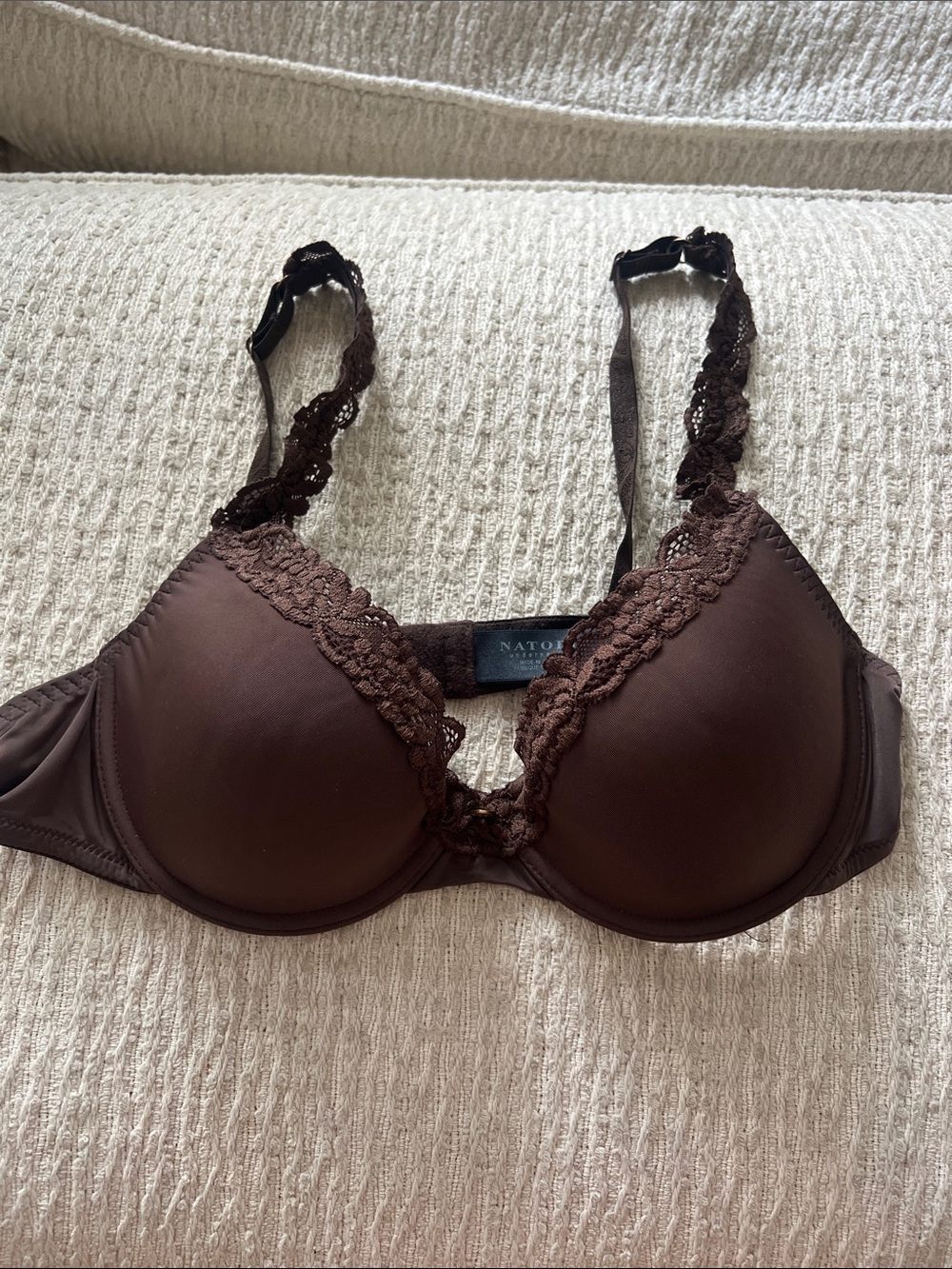 Natori Brown Lace-Trim Underwire Bra .